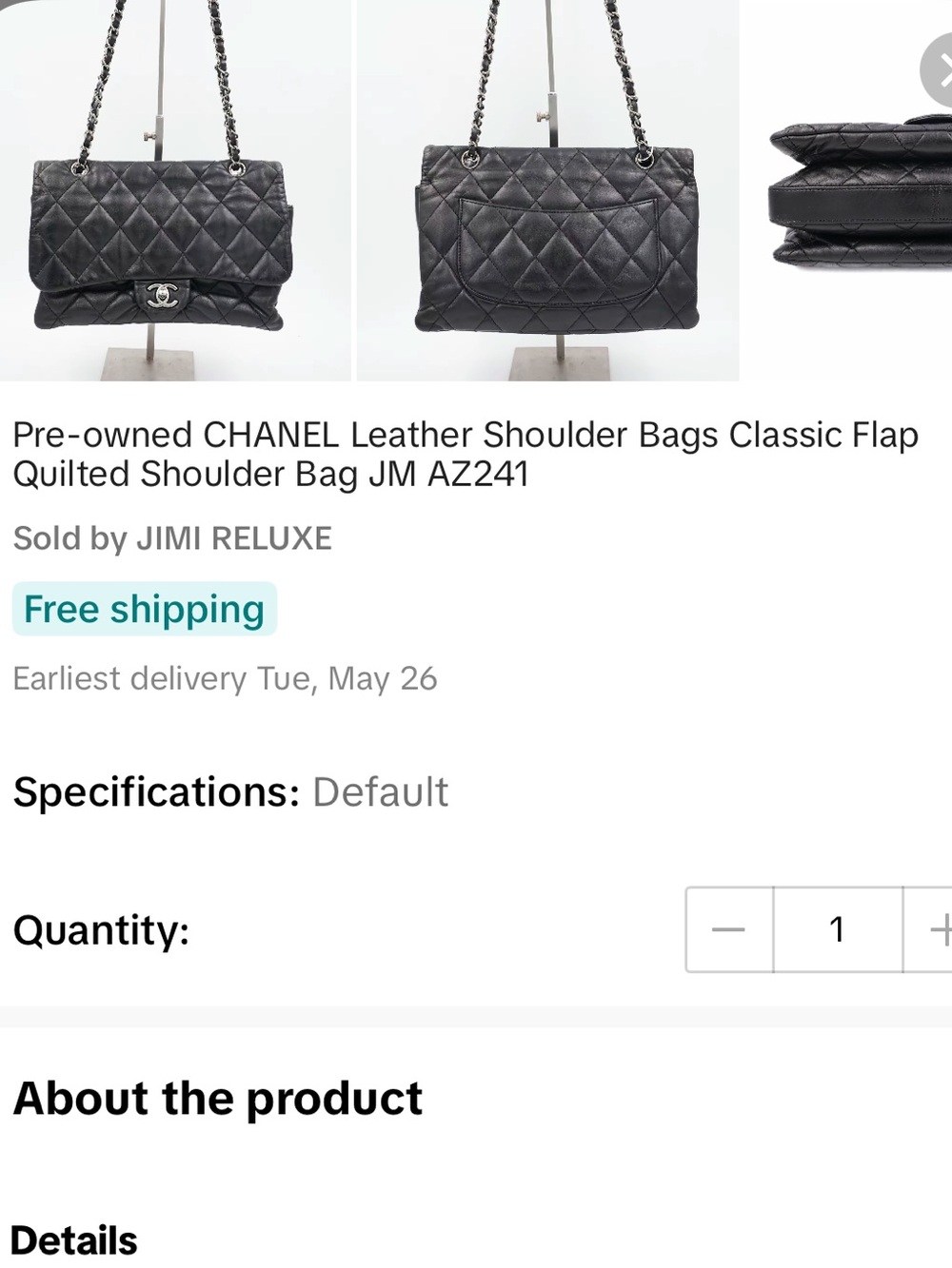 Authentic CHANEL Leather Shoulder Bags Classic Flap Quilted Shoulder Bag - Picture 8 of 9